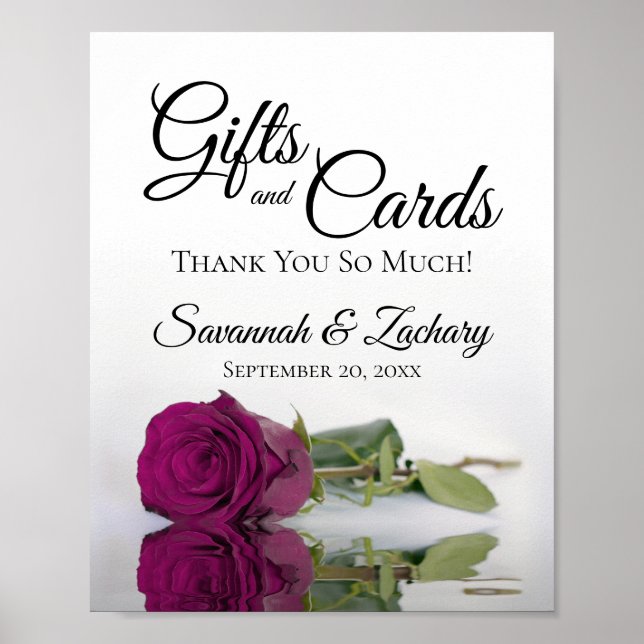Elegant Magenta Rose Gifts & Cards Wedding Sign (Front)