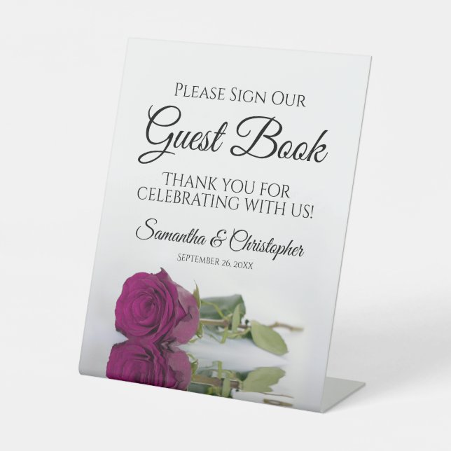 Elegant Magenta Rose Please Sign Our Guest Book (Front)