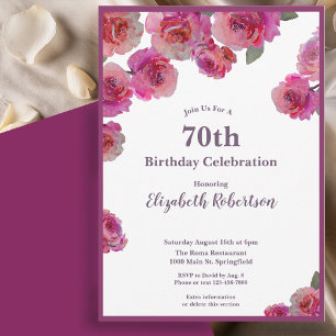 Elegant Magenta Roses Women's 70th Birthday  Invitation