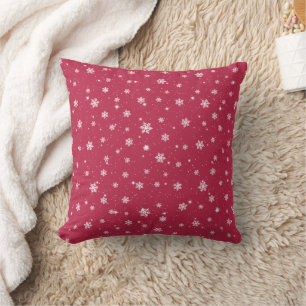 Elegant Magenta Stars Snowflakes Cushion