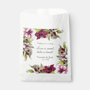 Elegant Magenta White Florals and Green Botanicals Favour Bags
