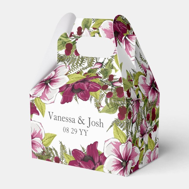 Elegant Magenta White Florals and Green Botanicals Favour Box (Front Side)