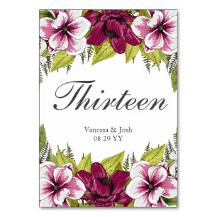 Elegant Magenta White Florals and Green Botanicals Table Number