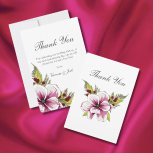 Elegant Magenta White Florals Green Botanicals Thank You Card