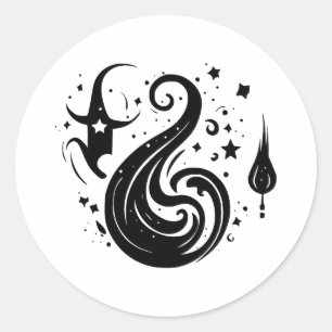Elegant Magic Silhouette in BW Classic Round Sticker