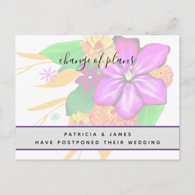 Elegant, Magical, & Bold Floral Change of Plans Postcard (Front)