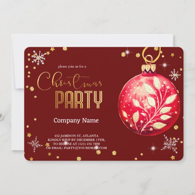 Elegant  Magical Christmas Red Ornaments Invitation (Front)