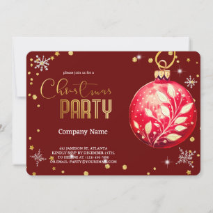 Elegant  Magical Christmas Red Ornaments Invitation