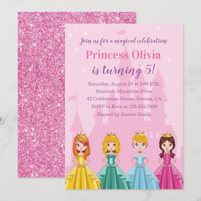 Elegant Magical Royal Princess Girl Birthday Party Invitation (Front/Back)