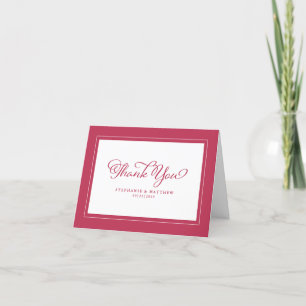 Elegant Magneta Red Modern Chic Borders Wedding Thank You Card