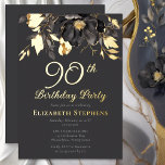 Elegant Magnolia Adult 90th Birthday Party Gold<br><div class="desc">Celebrate ninety remarkable years with timeless elegance. This magnolia floral birthday invitation features dramatic botanical artwork accented with luxurious metallic foil on a rich charcoal background. The elegant floral design and classic typography create a beautiful invitation perfect for honouring a meaningful milestone celebration with family and friends. Customise with gold,...</div>