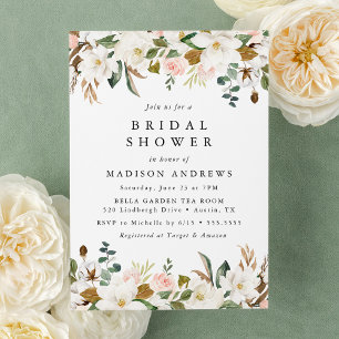 Elegant Magnolia and Blush Floral Bridal Shower Invitation