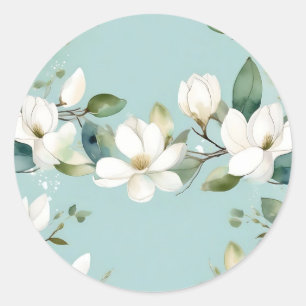Elegant Magnolia and Greenery Garland Classic Round Sticker