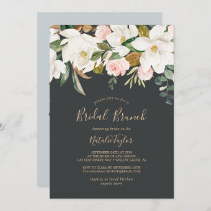 Elegant Magnolia Black and White Bridal Brunch Invitation