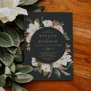 Elegant Magnolia   Black and White Casual Wedding Invitation