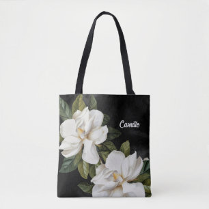 Elegant Magnolia Black and White Personalised Tote Bag