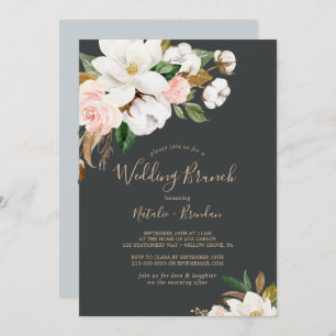 Elegant Magnolia   Black and White Wedding Brunch Invitation