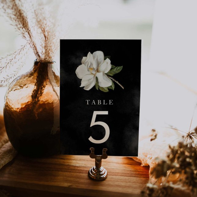 Elegant Magnolia Black and White Wedding Table Number (Creator Uploaded)