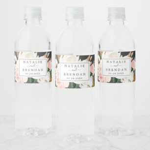 Elegant Magnolia   Black and White Wedding Water Bottle Label