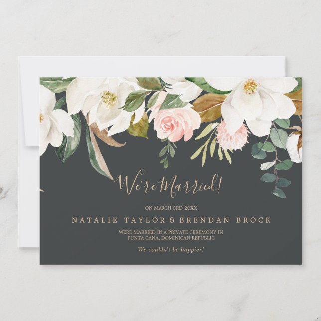 Elegant Magnolia | Black Elopement Announcement (Front)