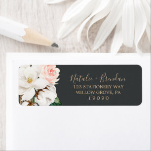 Elegant Magnolia Black Return Address Label