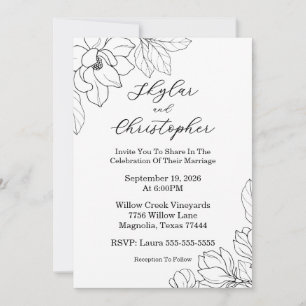 Elegant Magnolia Black Wedding Invitation