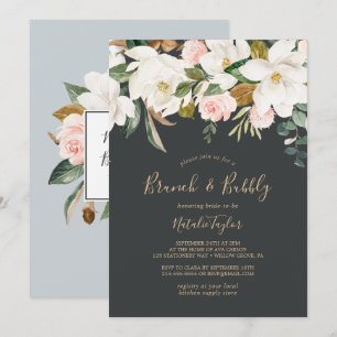 Elegant Magnolia   Black & White Brunch and Bubbly Invitation
