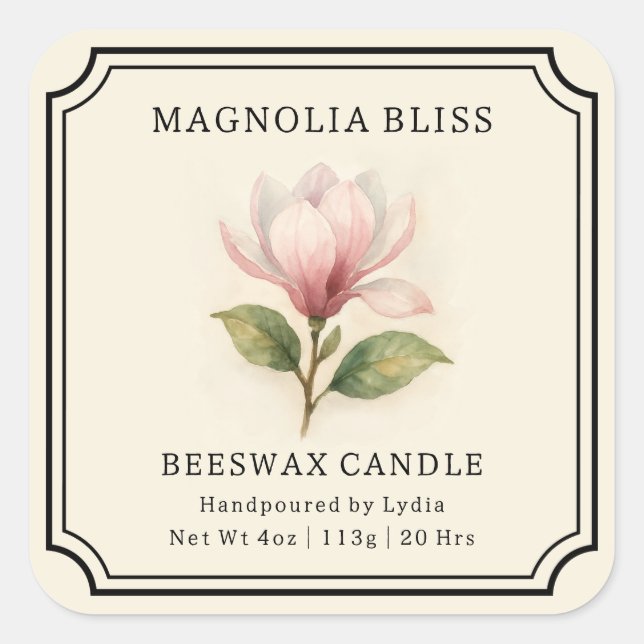 Elegant Magnolia Bliss Beeswax Candle Business  Square Sticker (Front)