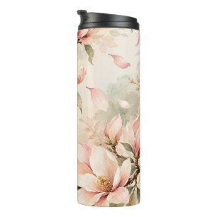 Elegant Magnolia Blossom Botanical Pattern Thermal Tumbler