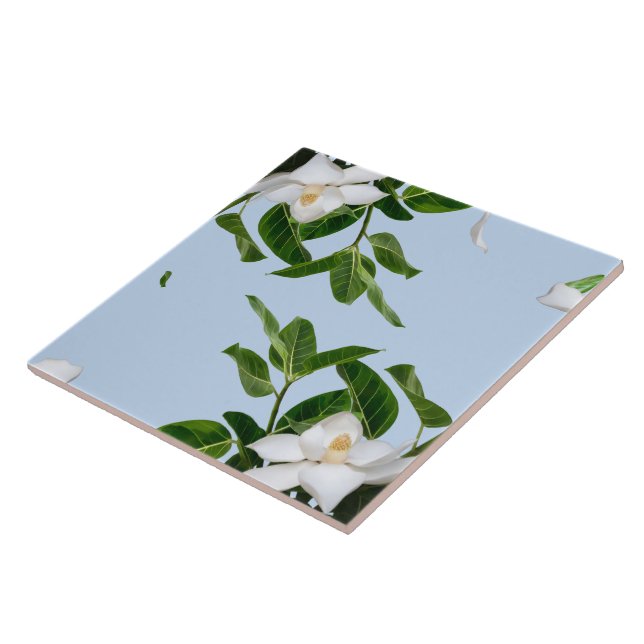 Elegant Magnolia Blossom Decorative Ceramic Tile (Side)