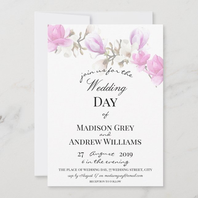 Elegant Magnolia Blossom Wedding Invitation (Front)