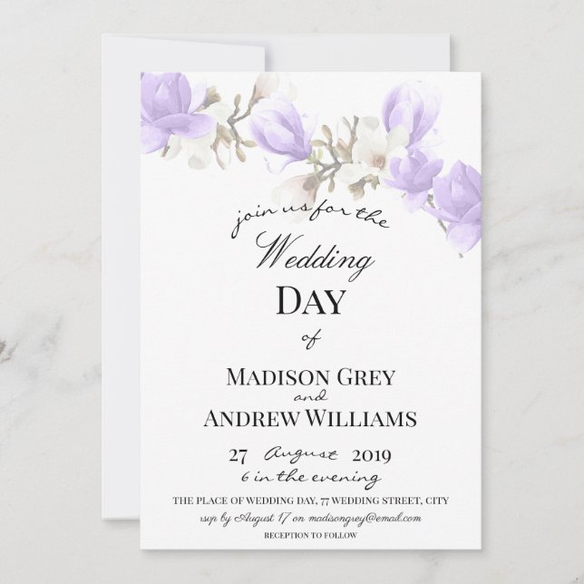 Elegant Magnolia Blossom Wedding Invitation (Front)