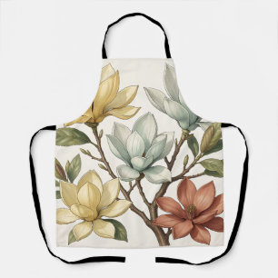 Elegant Magnolia Blossoms Cream Yellow Terracotta  Apron