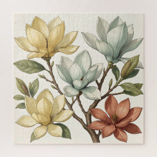 Elegant Magnolia Blossoms Cream Yellow Terracotta  Jigsaw Puzzle