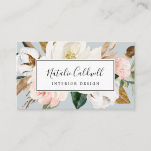 Elegant Magnolia Blue Grey Business Card