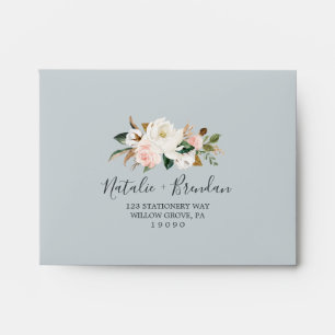 Elegant Magnolia   Blue Grey Self-Addressed RSVP Envelope