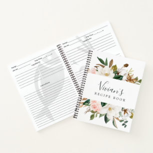Elegant Magnolia Blush Bridal Shower Recipe Notebook