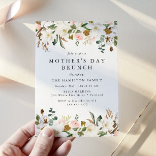 Elegant Magnolia Blush Floral Mother's Day Brunch Invitation