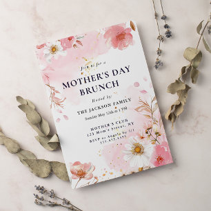 Elegant Magnolia Blush Floral Mother's Day Brunch Invitation