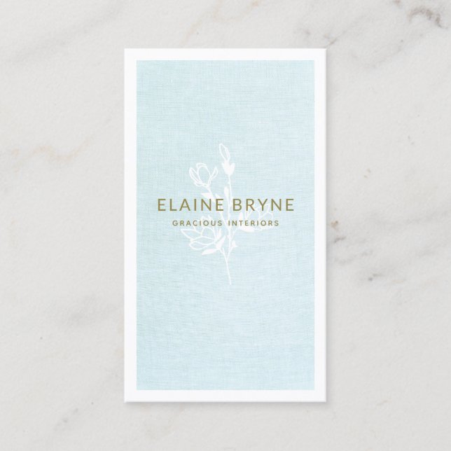 Elegant Magnolia Branch Pastel Blue Floral Business Card (Front)