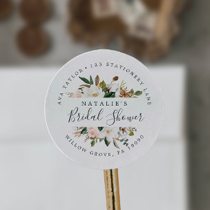Elegant Magnolia Bridal Shower Return Address Classic Round Sticker