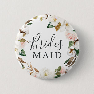 Elegant Magnolia Bridesmaid Bridal Shower 6 Cm Round Badge