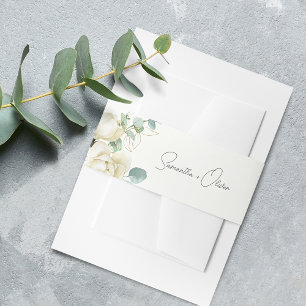 Elegant Magnolia Eucalyptus Script Invitation Belly Band