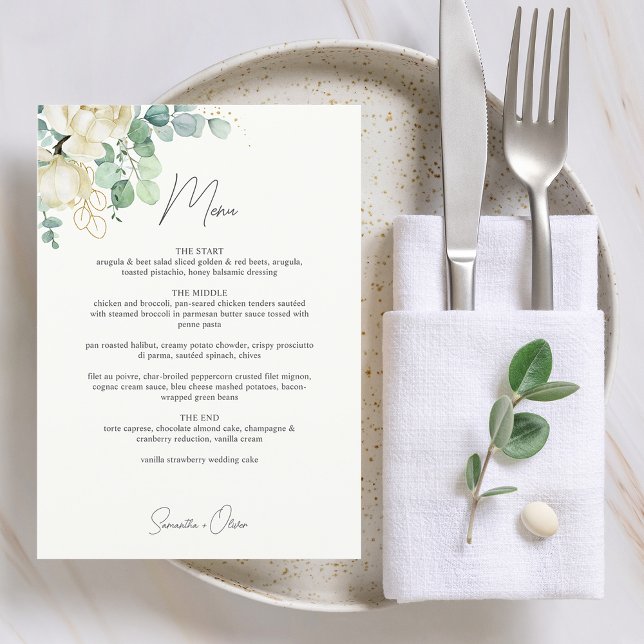 Elegant Magnolia Eucalyptus Wedding Menu (Elegant Magnolia Eucalyptus Wedding Menu)
