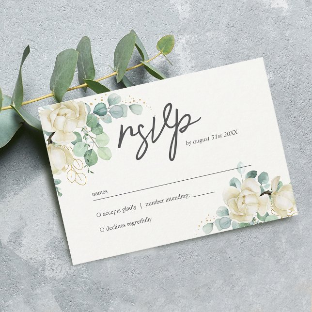 Elegant Magnolia Eucalyptus Wedding RSVP Card (Elegant Magnolia Eucalyptus Wedding RSVP Card)