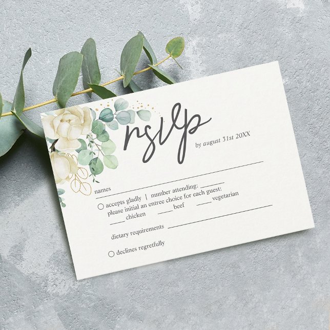 Elegant Magnolia Eucalyptus Wedding RSVP Card (Elegant Magnolia Eucalyptus Wedding RSVP Card)