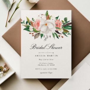 Elegant Magnolia Floral Bridal Shower Invitation
