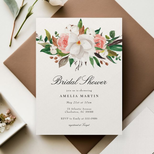 Elegant Magnolia Floral Bridal Shower Invitation (Creator Uploaded)