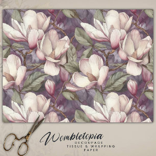 Elegant Magnolia Floral Pink on Purple Tissue Paper