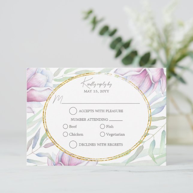 Elegant Magnolia Floral RSVP (Standing Front)